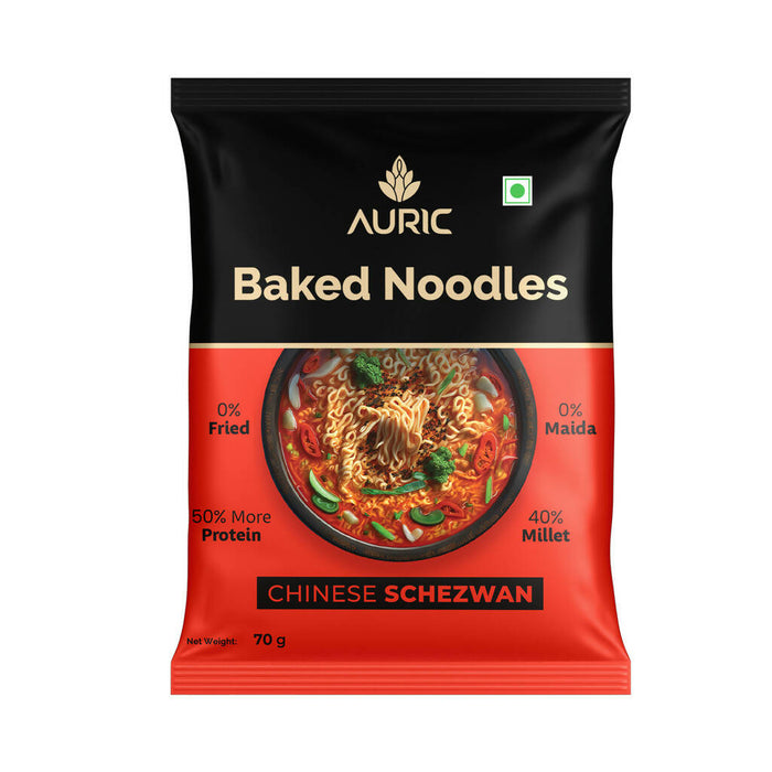 Auric Baked Noodles (70gms x 12 packs) - Zero oil, No Maida, Chinese Schezwan flavour