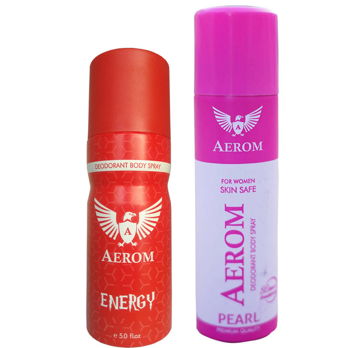 Aerom Energy and Pearl Deodorant Body Spray For Men and Women, 300 ml (Pack of 2)