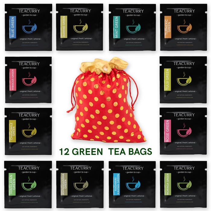 Assorted Green Tea Bags - Premium Sample Green Tea Bag | 12 Tea Bags
