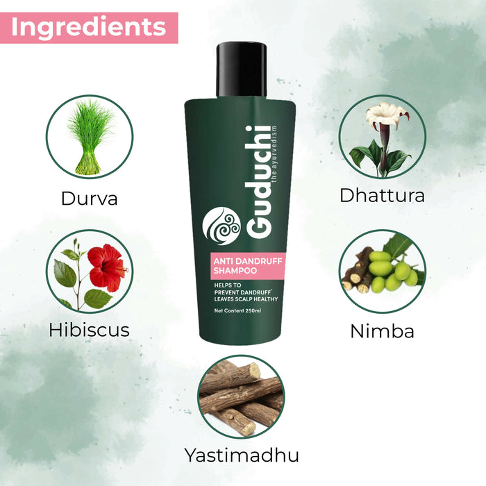 Guduchi Ayurveda Anti Dandruff shampoo made from Durva, Neem and Licorice| SLS & Paraben FREE | Natural Actives | 250ML