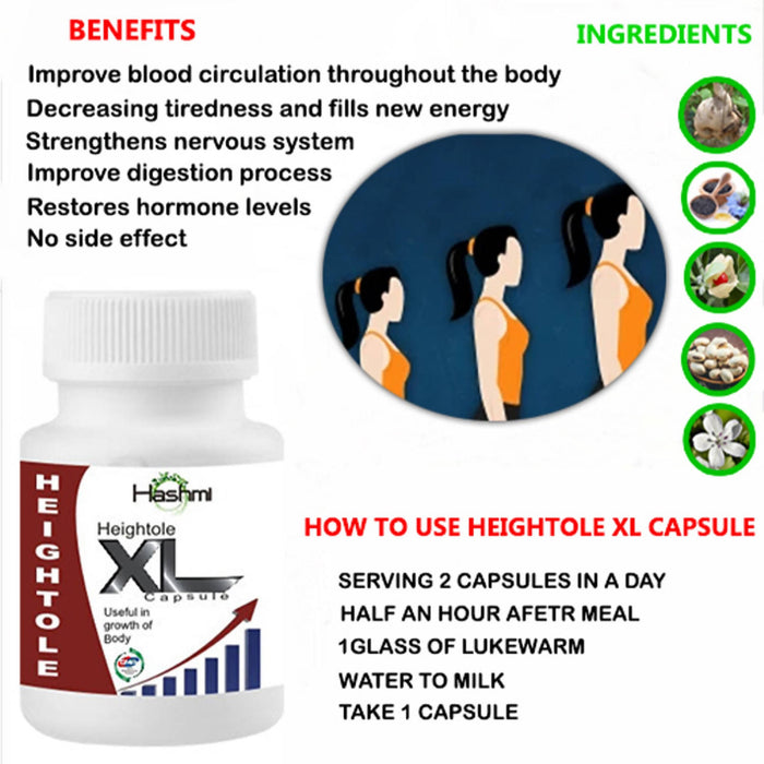 HASHMI HEIGHTOLE XL 20Capsule | Ayurvedic Height Increasing Medicine | Help in Height Growth