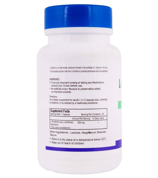 Healthvit L-Ornithine 500 mg Essential Amino Acid, 60 Capsules - Local Option