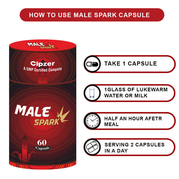 Cipzer Male Spark 60 Capsule |It is highly helpful in nightfall and premature ejaculation problems in men | It improves sexual vitality while treating mental depression and loss of nervous energy | It helps to increase the sexual desire