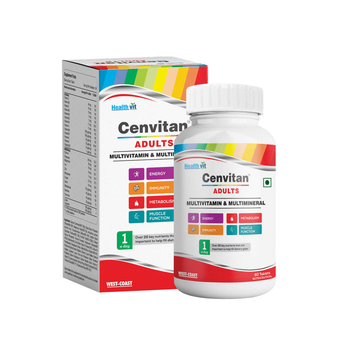 Healthvit Cenvitan Adults Multivitamin & Multimineral with 26 Nutrients (Vitamins and Minerals) | Energy, Metabolism, Immunity and Muscle Function - 60 Tablets - Local Option