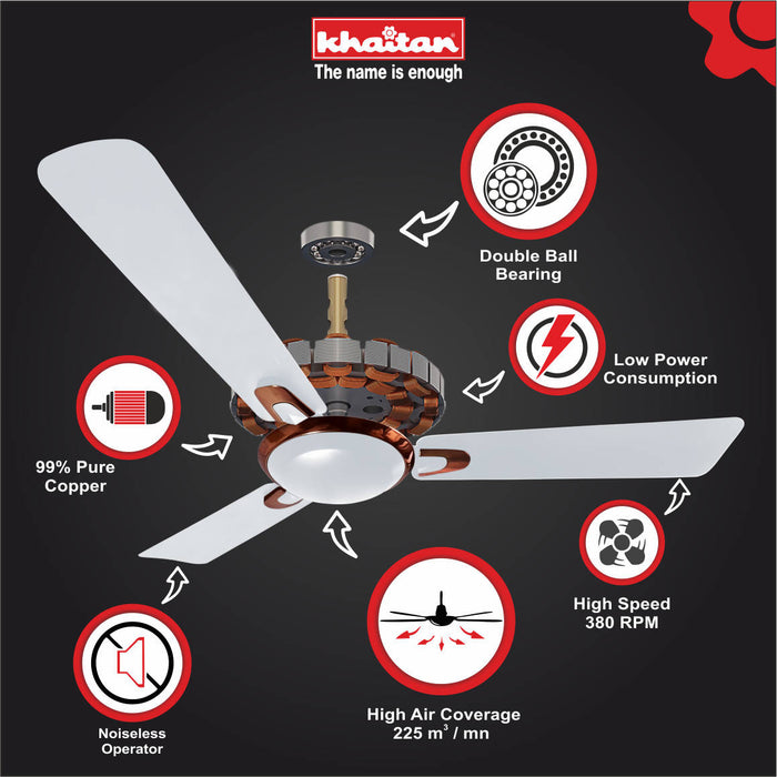 Khaitan WAVE 1200 mm, 3 Blades Ceiling Fan, 380 RPM (Brown White )