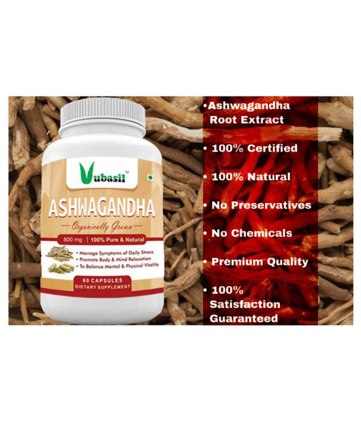 VUBASIL Pure Organic Ashwagandha (60 Capsules) for Anxiety Relief Stress Support Mood Enhancer Natural Supplement Fights - Local Option