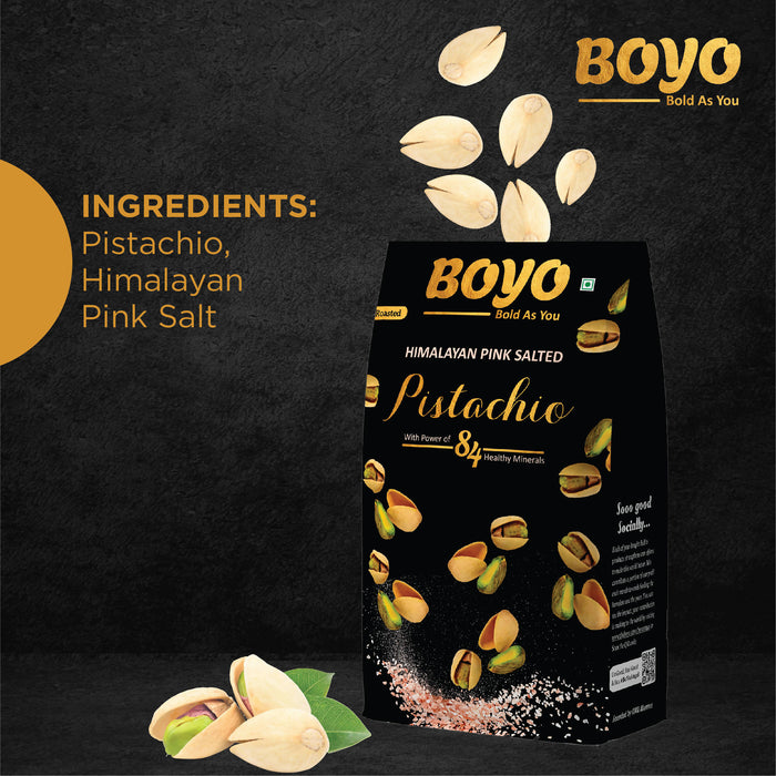 BOYO Roasted Pistachio Himalayan Pink Salted - Dry Roasted, Non Fried, Oil Free, Crunchy Healthy Snack, 200 Gm