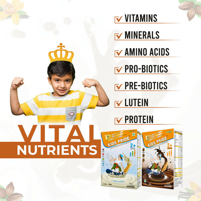 Zeonutra Kids Pride 2+ Milk Protein Powder, Complete & Balanced Nutrition for Growing Children| Supports Eye Health, Brain Development and Kid's Growth Supplement, Chocolate & Vanilla Flavour