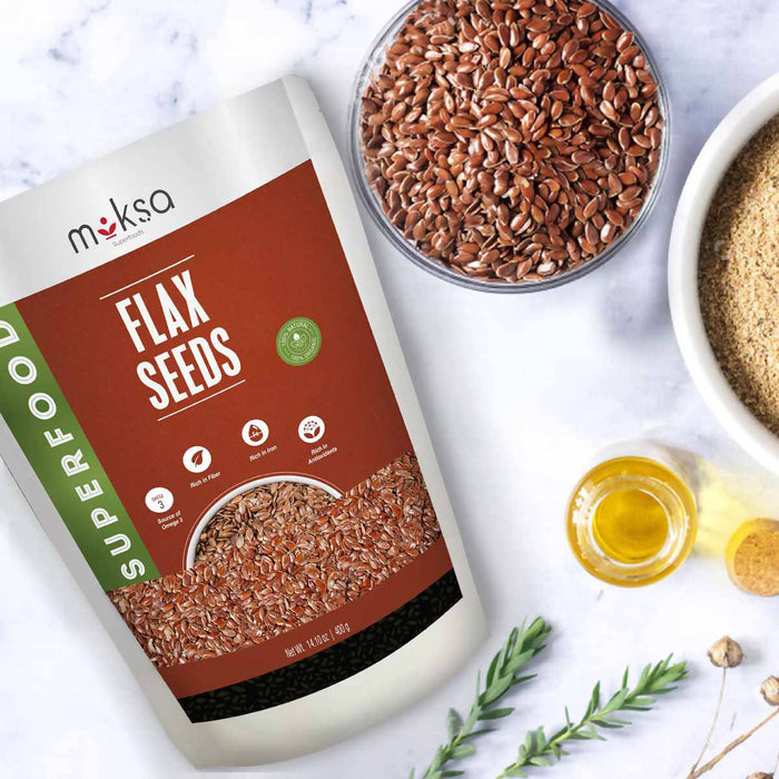 Moksa Flax Seeds | Alsi Seeds For Eating | Flax Seeds For Weight Management | Rich in Fibre and Omega-3 | Flax Seeds For Hair Growth | USDA Certified | Diet Food | Raw Flax Seeds (400gm)