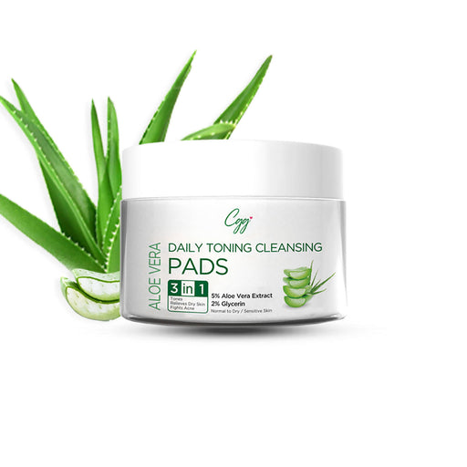 CGG Cosmetics Aloe Vera Daily Toning Cleansing Pads 3-In-1 Tones, Relieves Dry Skin & Fights Acne, Minimizes Pores for Face & Neck, All Skin Types, Vegan & Fragrance Free - 50 Pads - Local Op