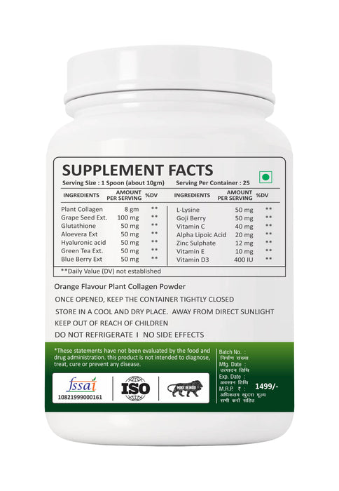 Adorreal Plant-Based Collagen Building Protein Peptides - orange flavor, Vegan | 250gm |