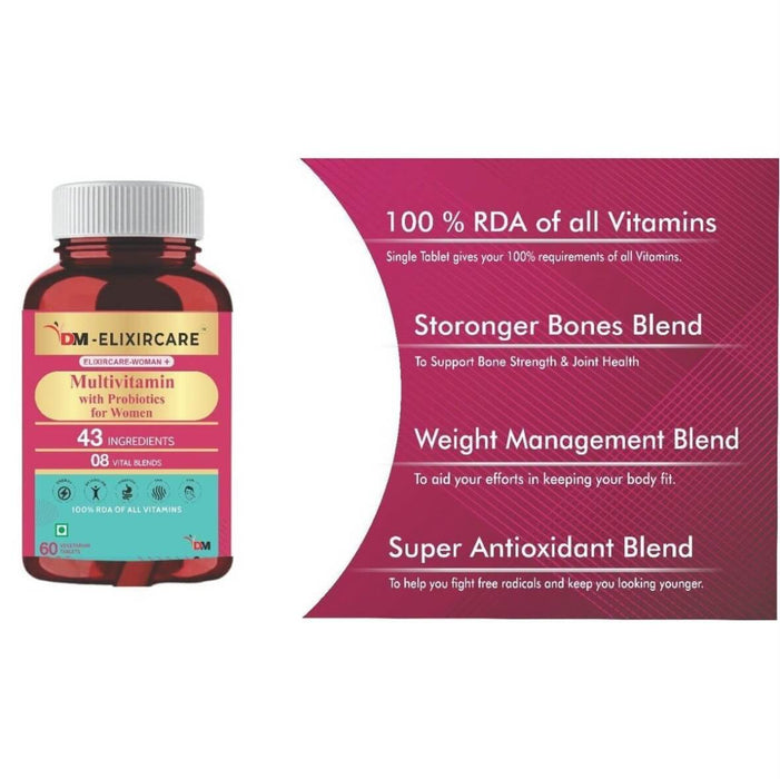 DM ElixirCare Woman+ Multivitamins for Women Supplement - 43 Ingredients - 60 Tablets - Local Option