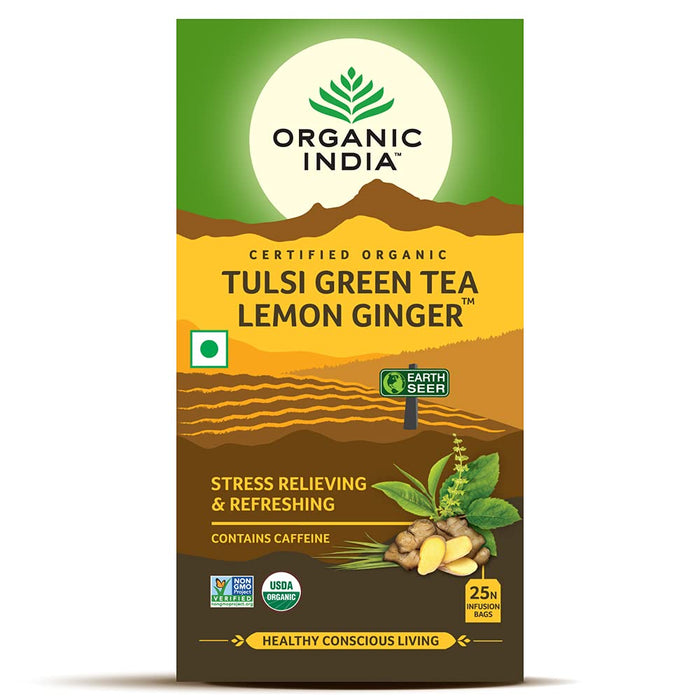 ORGANIC INDIA Tulsi Green Tea Lemon Ginger - 25 Tea Bags