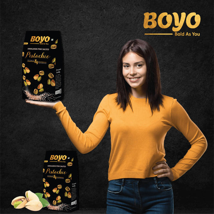 BOYO Roasted Pistachio Himalayan Pink Salted - Dry Roasted, Non Fried, Oil Free, Crunchy Healthy Snack, 200 Gm