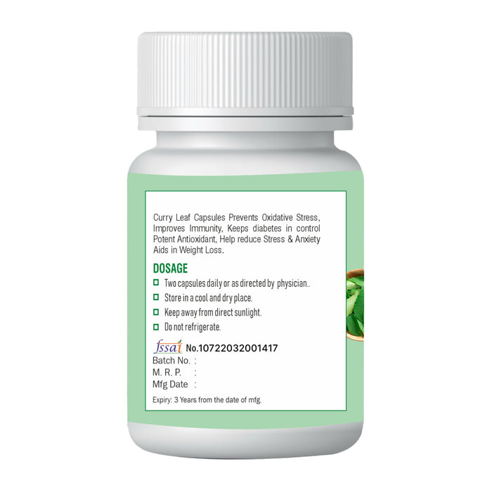 Curry Leaf Capsule | Supports Weight Health, Hair Tonic, Aids Digestion and Regulates Blood Sugar | Xovak Pharmtech