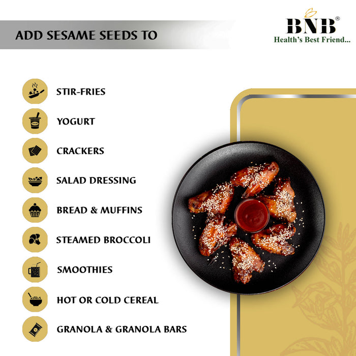 BNB Natural White Sesame Seeds | Safed Til | White Gingelly Seeds | Roast | Sprinkles | Dietary Fibre | Weight Loss | 400 GMS