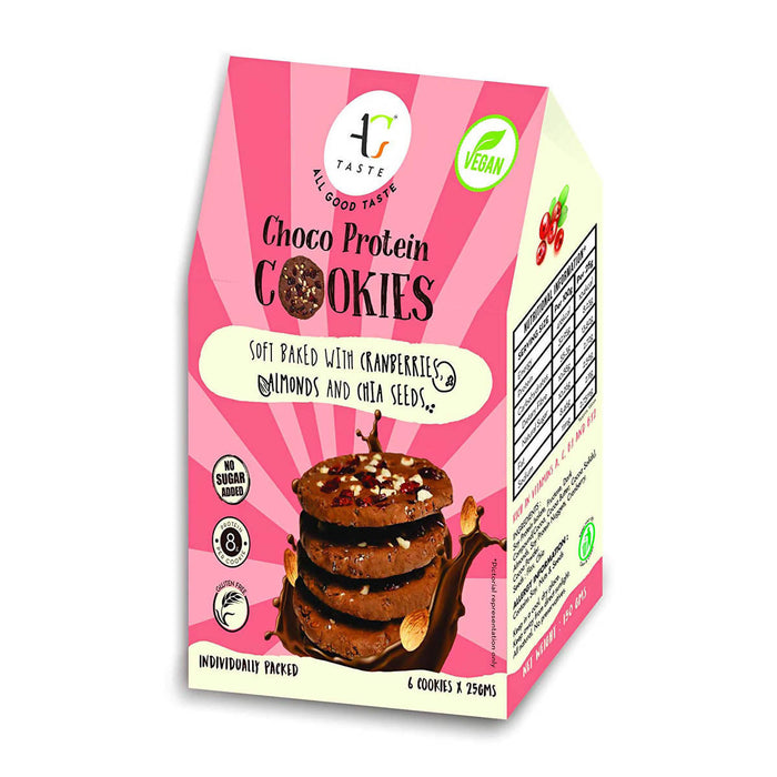AG Taste Vegan & Gluten Free Cookies- Chocolate Cranberry Almond (150 g)-Pack of 6 individual wrapped cookies (25gx6) - Local Option