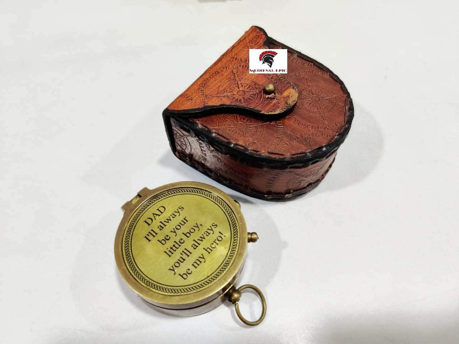 Best Dad/A Beautiful Quote for Father/Gift Brass Compass W/Leather Case