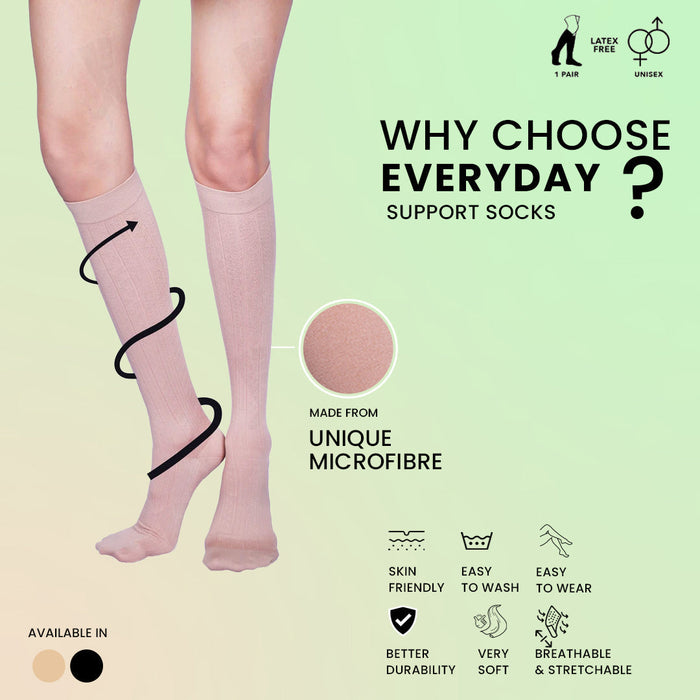 Sorgen Everyday compression socks for daily use. Reduces leg pain, calf pain, leg swelling and enhances lifestyle. Ideal health gift for everyone Beige