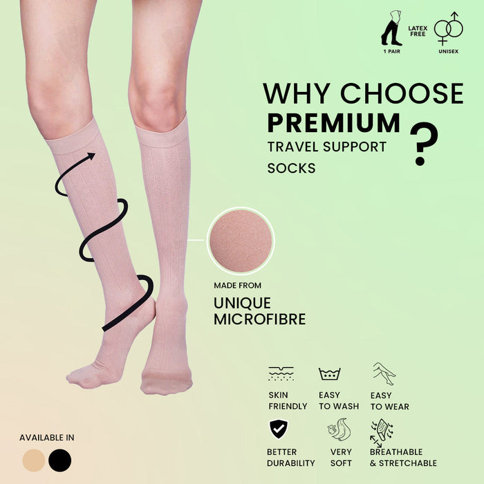 Sorgen Premium Travel Support Socks Flight Socks relieves tired and aching legs, pain and swellings, prevents flight-related DVT Beige