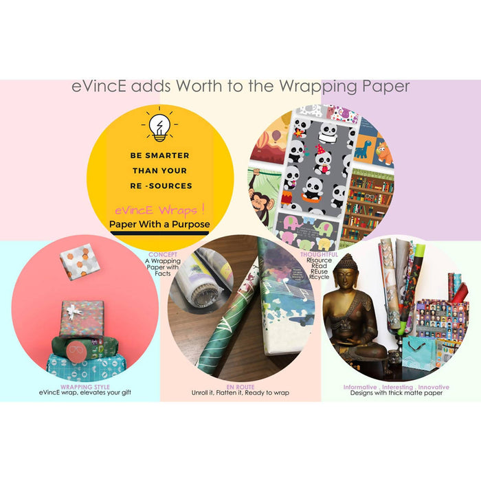 eVincE - thoughtful PRESENTations Huma Faces Gift Wrapping Paper with Fun Facts | 10 Sheets, 50 x 70 cms | Birthday Christmas Diwali Gifts | Scrapbook Craft Papers - Local Option