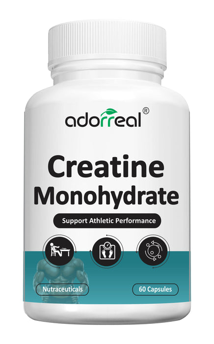 Adorreal Pure Creatine Monohydrate for Muscle Building | 60 Capsules |