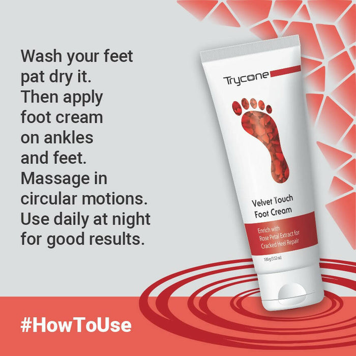 Trycone Velvet Touch Foot Cream Enrich with Rose Petal Extract for Cracked Heel Repair, 100 Gm