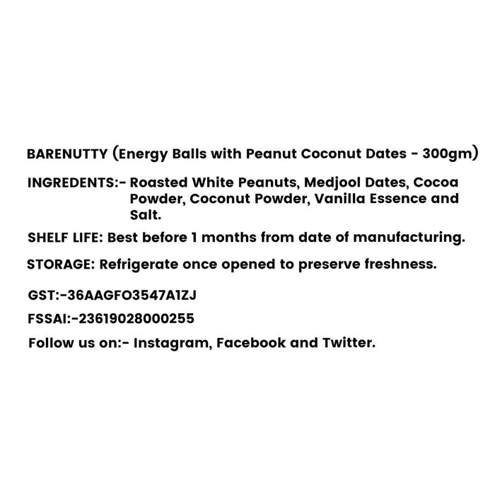 BARENUTTY Peanut Crunchy Coconut With Dates (Nutrition Energy Balls) - 300 gm - Local Option