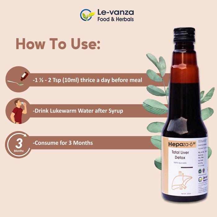 Hepaza-6 Liver Detox Ayurvedic Syrup | For Fatty Liver Tonic | Jaundice | Weak Liver Functions | Indigestion | Constipation | Liver Detox Supplement| 225 ML