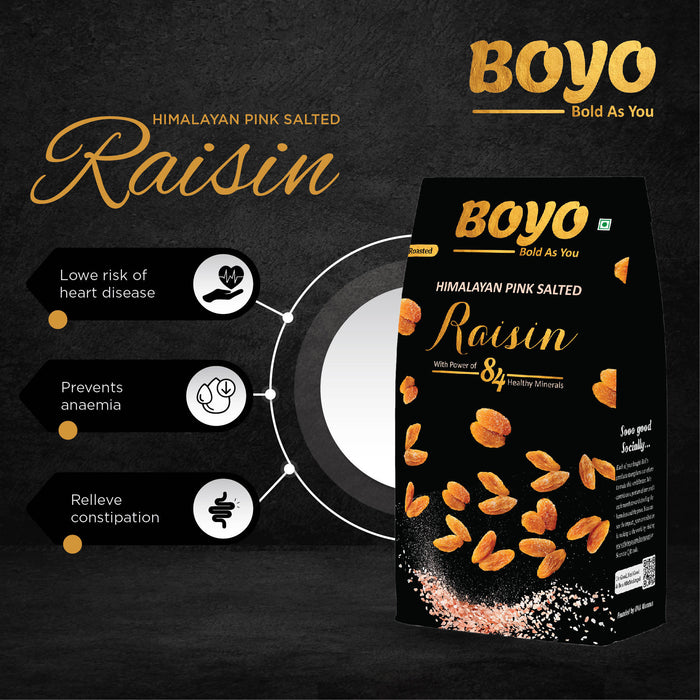 BOYO Salted Raisin 250 gms Himalayan Pink Salted - Natural, Long, Golden, Good Source of Protein