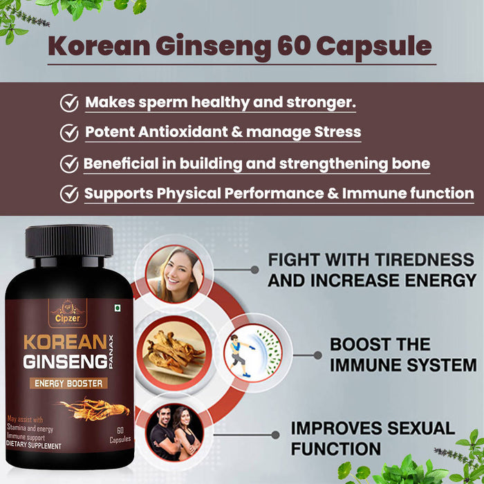 CIPZER Korean Ginseng Root Extract Natural & Pure Extract For Men & Women For Strength, Energy & Performance- Plant-based Supplement- Improve Immune System (Pack Of 1)