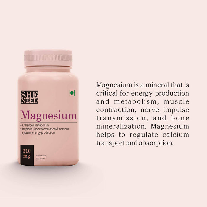 SheNeed Magnesium Supplement For Men Women 310 Mg Sports Recovery Bone Muscle Health Energy 7 Metabolism Veg Capsules, 60 count - Local Option
