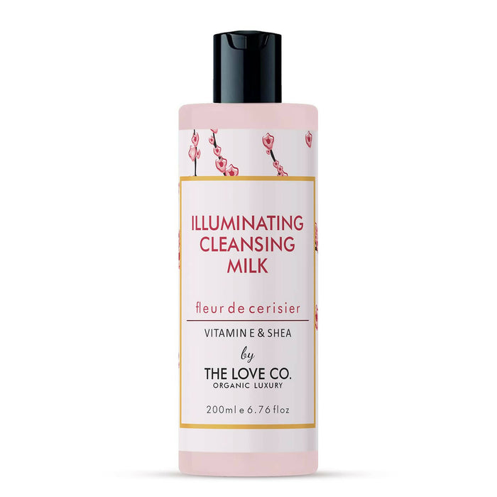 THE LOVE CO. Cherry Blossom Deep Cleansing Milk to Nourish & Renew - Milk Cleanser - Facial Cleanser Infused with Shea Butter - For Dry & Sensitive Skin - Makeup Remover for a Glowing Complexion - Skin Cleanser - 100% Vegan - 200ml