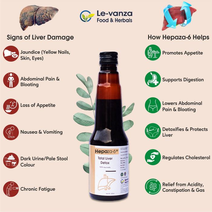 Hepaza-6 Liver Detox Ayurvedic Syrup | For Fatty Liver Tonic | Jaundice | Weak Liver Functions | Indigestion | Constipation | Liver Detox Supplement| 225 ML