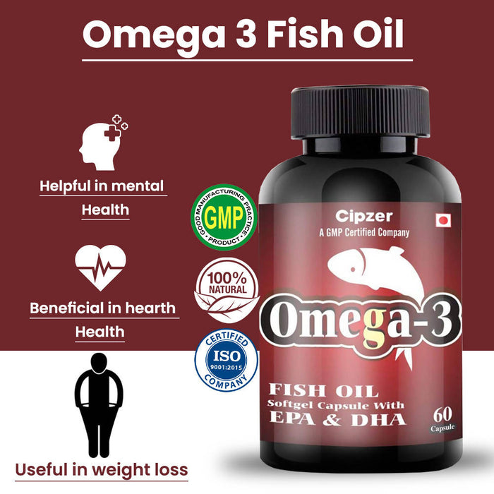 CIPZER Omega 3 Fish Oil Capsule | Helpful In Fish Oil Capsules Good For Heart, Bones, Joint Flexibility Healthy Life 60 Capsule ( pack of 1 )