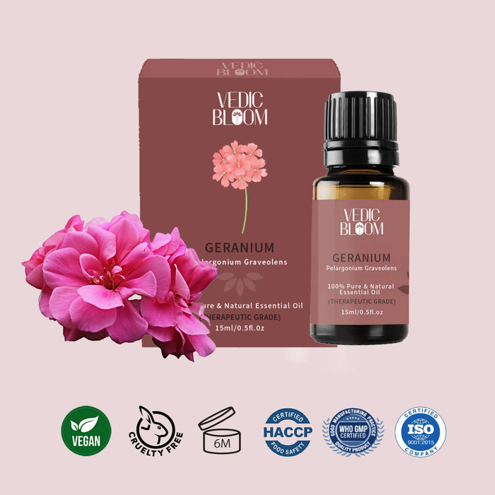 Vedic Bloom Geranium Essential Oil 15 ml for Healthy & glowing skin and hair