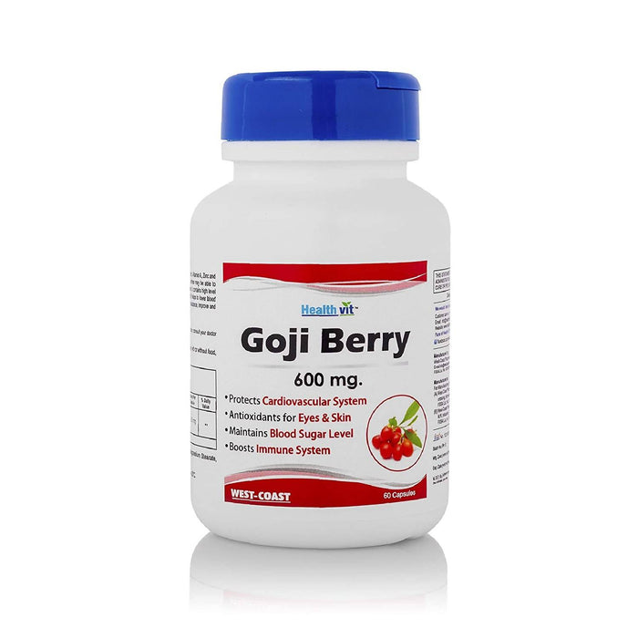 Healthvit Goji Berry 600 mg, 60 Capsules| for Anti-Aging & Skin Health, Supports Immune System Function, Liver Detox, Increased Energy, Helps Stabilize Blood Sugar - Local Option