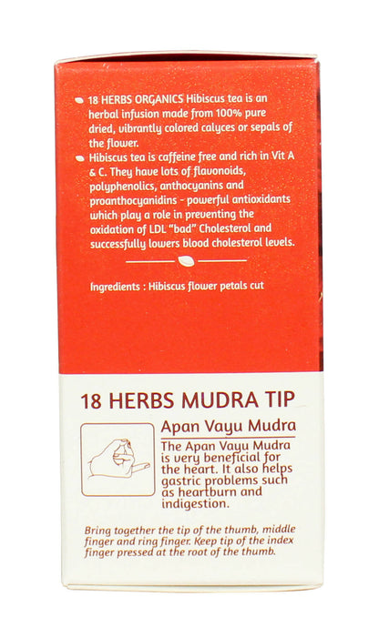 18 Herbs Organics Hibiscus Tea bags - For a Healthy Heart, Lowers Blood Cholesterol and Aids Menstrual Health