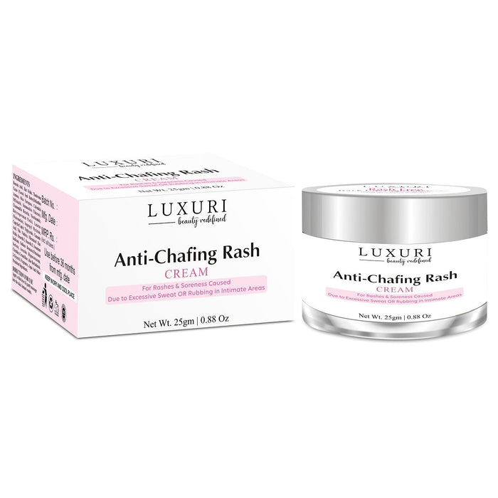 LUXURI Anti- Chafing Rash Cream For Rash Chafing & Soreness Caused Due to Excessive Sweat Or Rubbing in Intimate Areas, Heavy thighs, Sports Activities, Waxing, - 25gm
