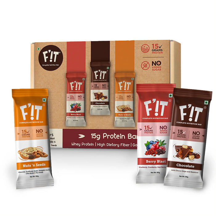 F'!T Nutrition - Whey Protein Bar | Assorted Flavours | Berry Blast , Chocolate & Nuts N Seeds | 6*50g