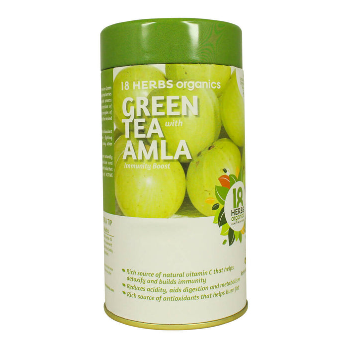 18 Herbs Organics Green Tea with Amla - Rich Source of Antioxidants, Reduces Acidity and Helps Digestion