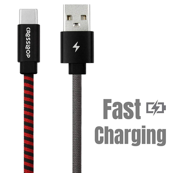 Crossloop PowerPro Designer USB A to Type-C Charging Cable, 1 Meter (Red,Black & Grey)