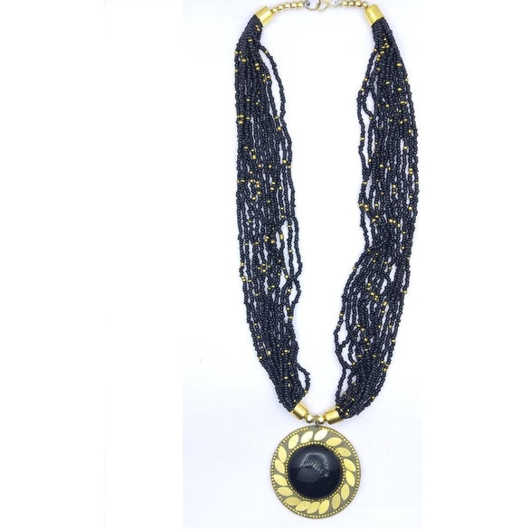 Raviour Lifestyle Necklace set with black colour mala necklace Brass Necklace