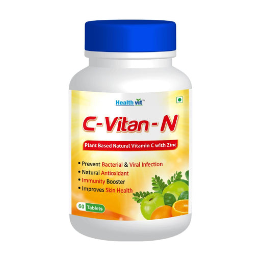 Healthvit C- Vitan-N Natural Vitamin C and Zinc Tablets 1000 mg, Immunity, Antioxidant, Skincare (60 Tablets), Vegan and Keto Friendly - Local Option