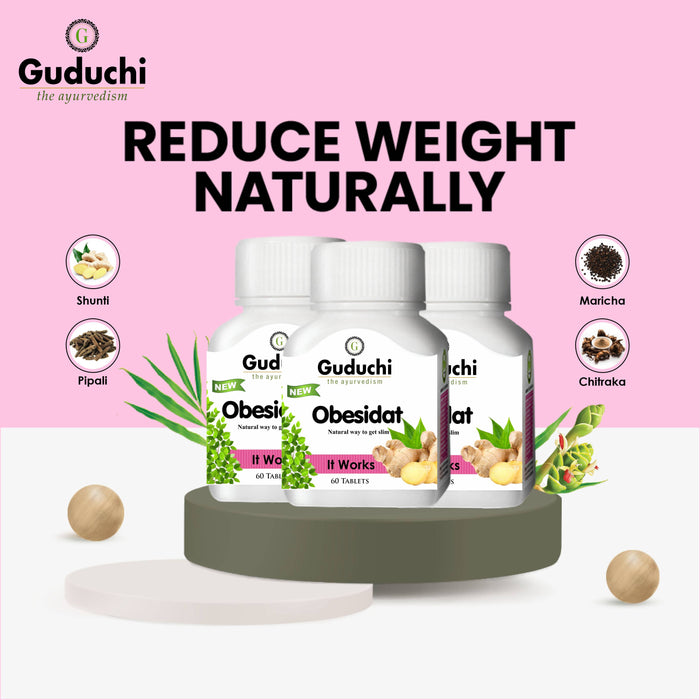 Guduchi Ayurveda Obesidat Pack of 3 - Proven Ayurvedic Weight Loss Supplement for Men & Women