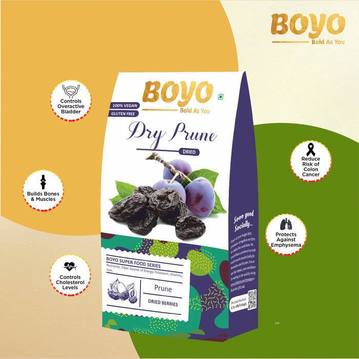 BOYO Dried Pitted Prunes - 200 gm Dried Fruit Plums-100% Natural & Unsweetened Dried Fruit