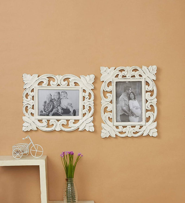 Yatha Set of 2 Wall Hanging Wooden Carved Rectangle Photo Frame (Photo Size : 7 X 5 INCH)