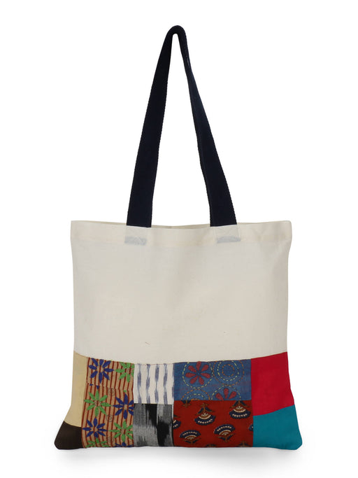 Class & Fancy Cotton Shopping carry Bag, Bunko Junko Eco Friendly, Reusable.Webbing Cotton Belt Double Handle Patched Pattern Bag - Local Option