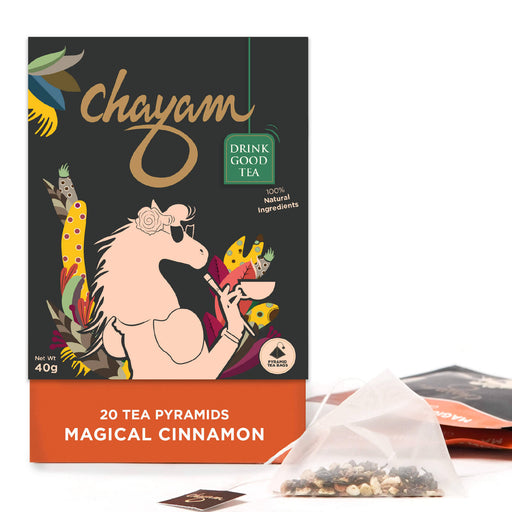 CHAYAM Magical Cinnamon Green Tea with Orange Peel - 100% Natural Wellness Tea (20 Pyramid Tea Bags) - Local Option