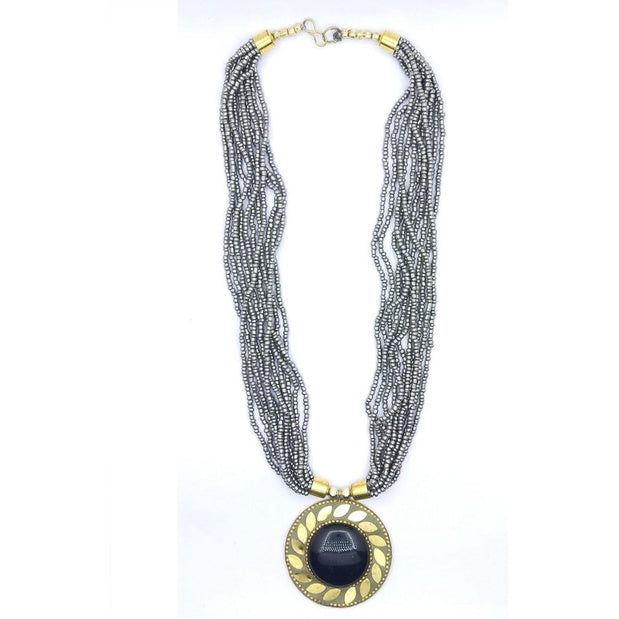 Raviour Lifestyle Necklace set with Grey colour mala necklace Brass Necklace Set